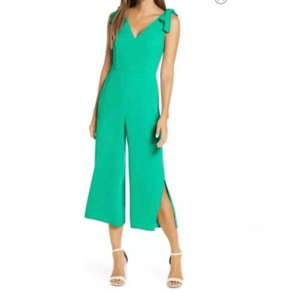 LILY PULITZER Green Danni Jumper Cropped Wide Leg Emerald Isle Size 2 Pockets